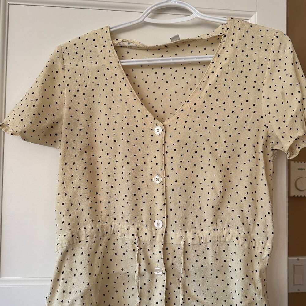 Frank & Oak Yellow Polka Dot Peplum Top - Picture 1 of 6